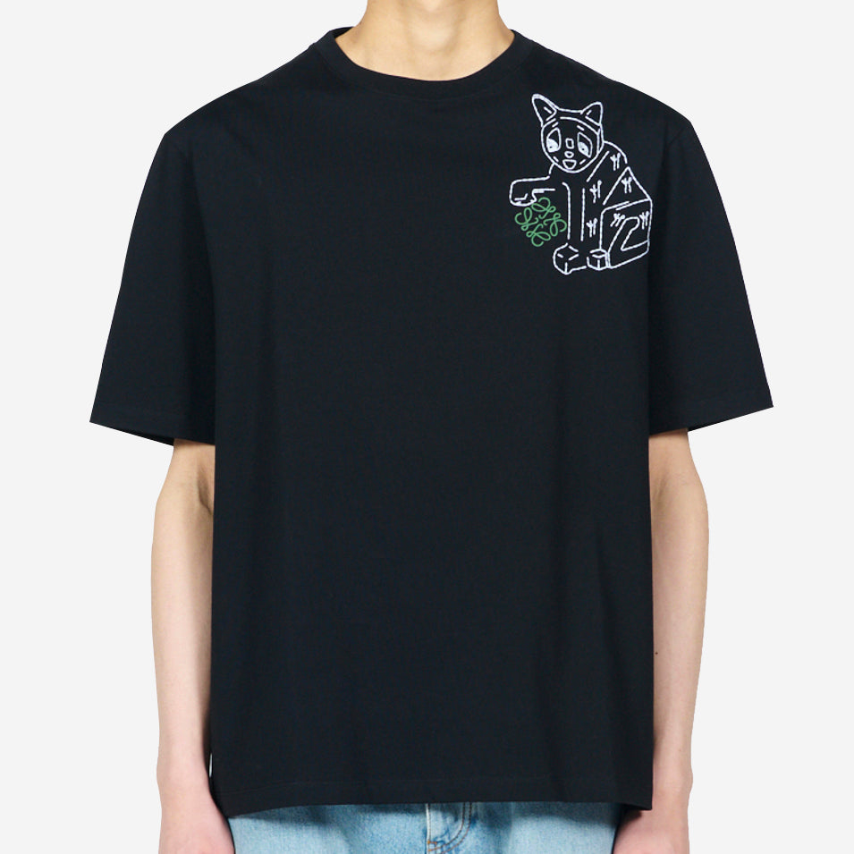 Loewe Anagram Lucky Cat Embroidery T-Shirt