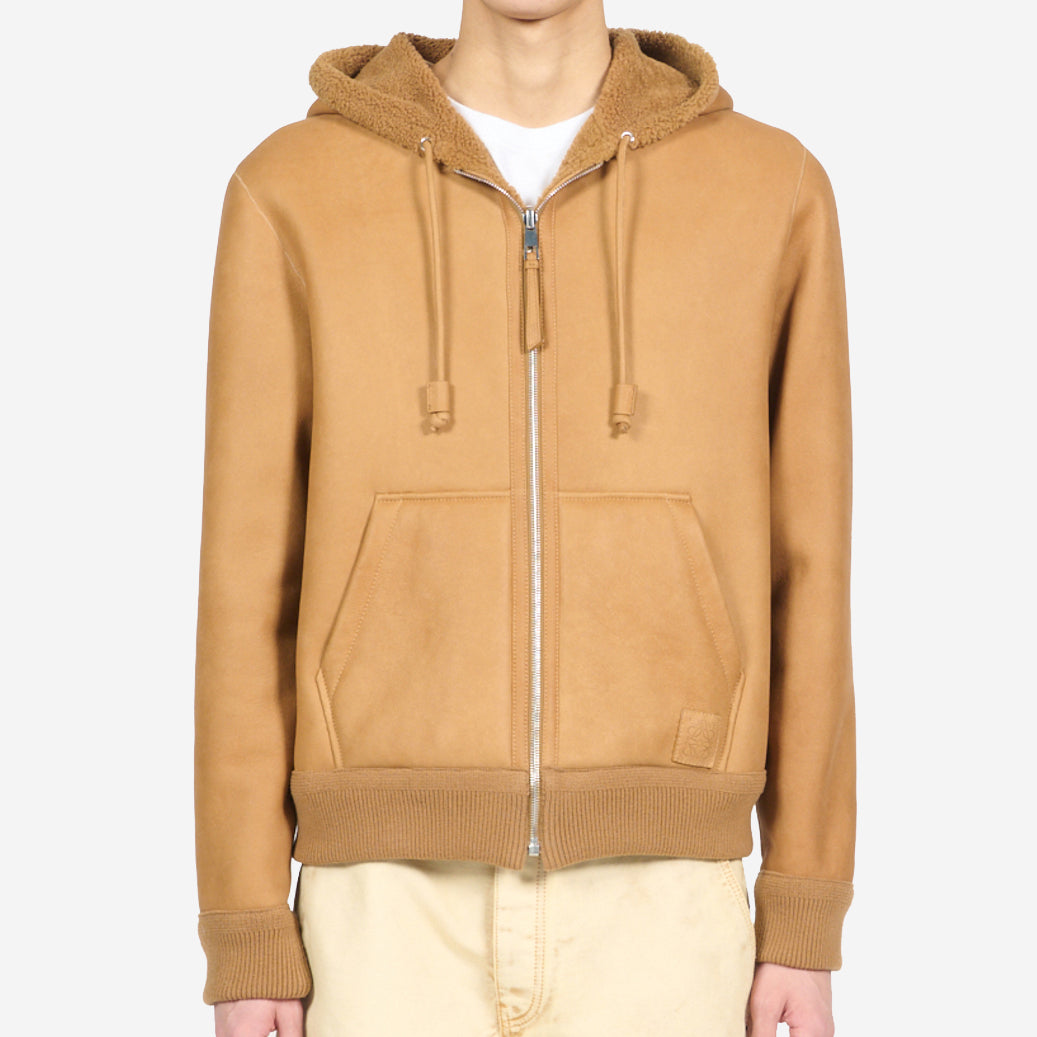 Loewe Shealing Leather Hooded Jacket