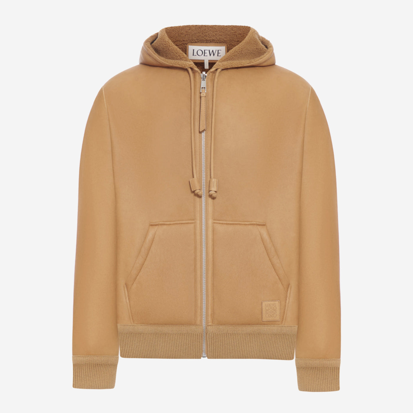 Loewe Shealing Leather Embroidered Logo Hooded Jacket