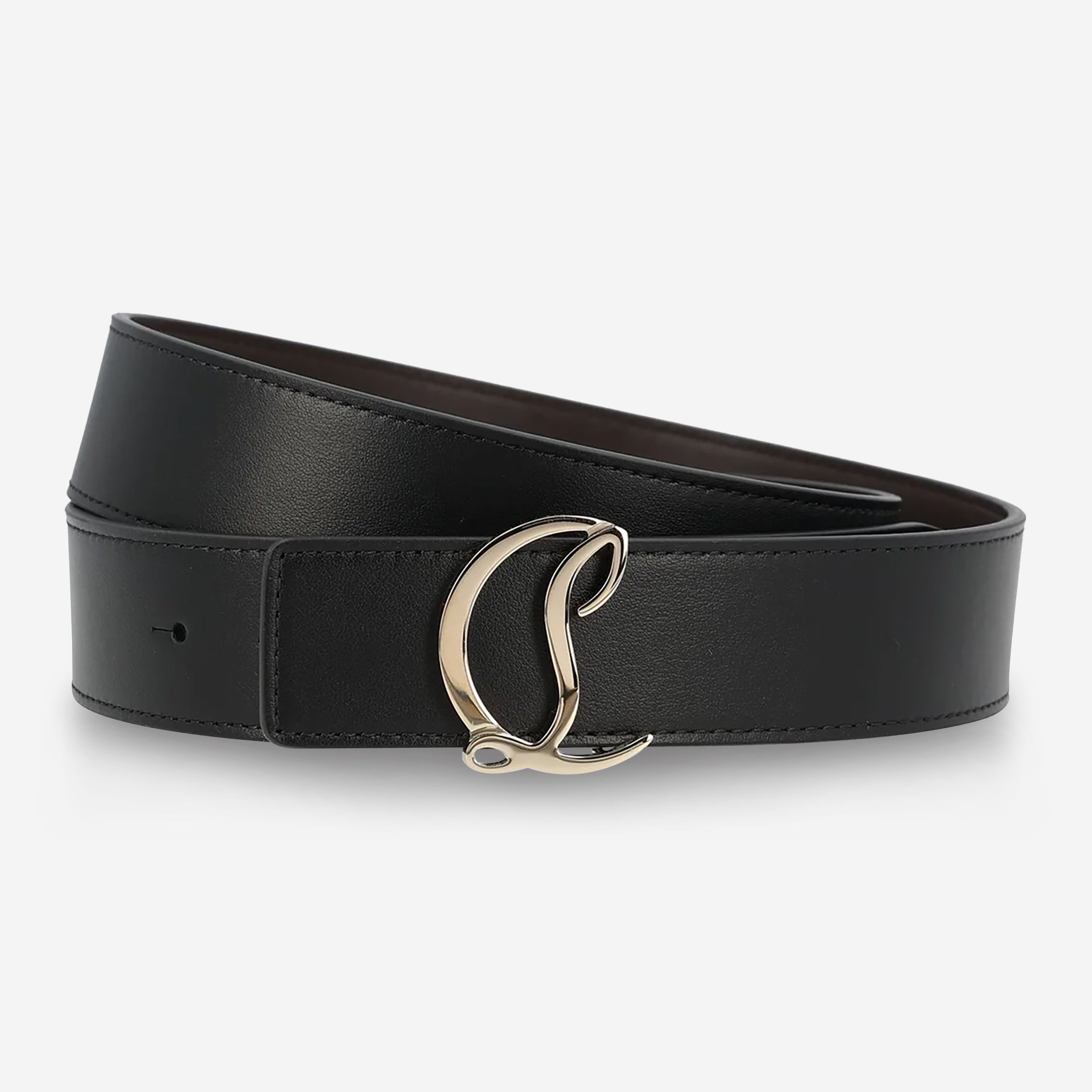 Christian Louboutin CL Logo Reversible Black And Cafe 35mm Belt