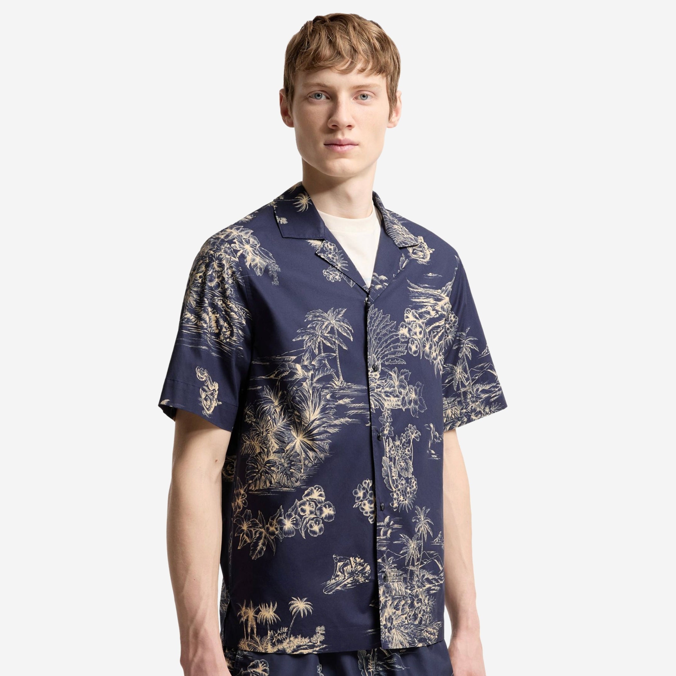 Moncler Floral Print Short Sleeve Cotton Shirt