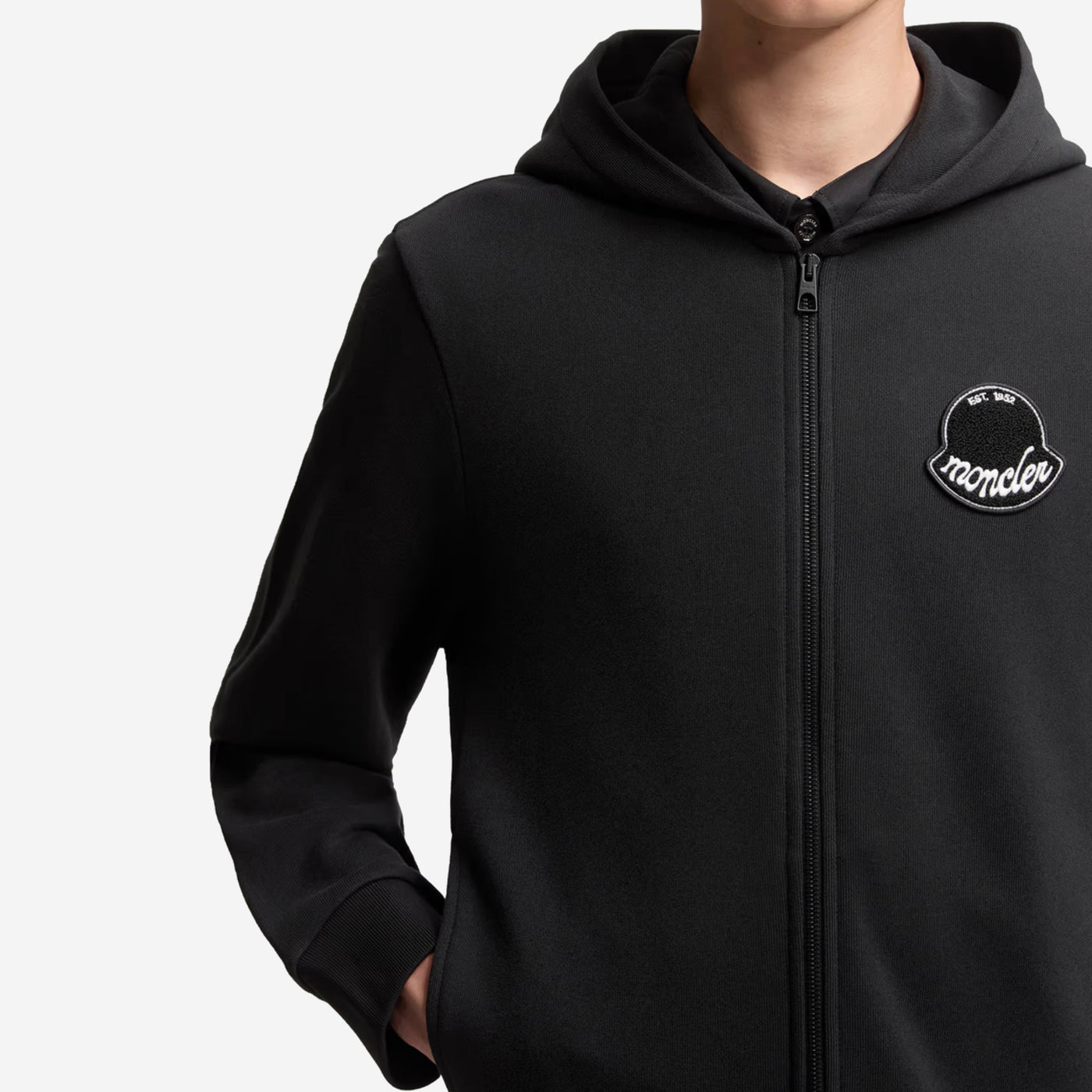 Moncler Textured Logo Patch Zip-Up Hoodie