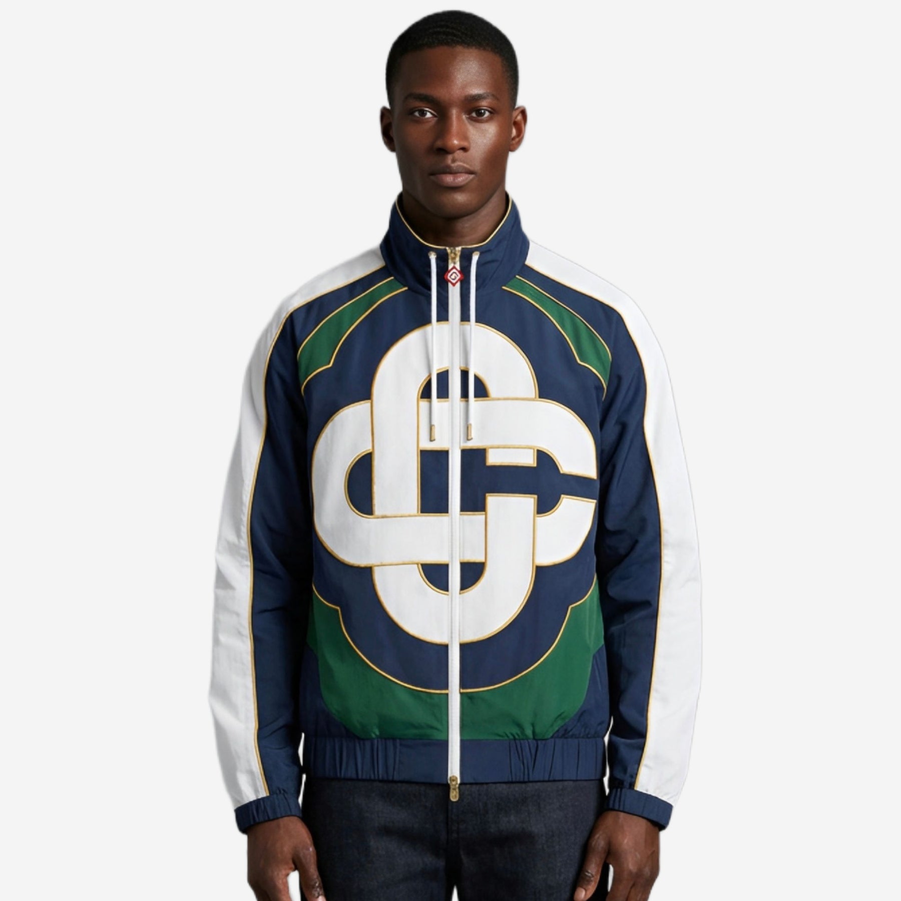 Casablanca Green & Navy Check Applique Windbreaker Jacket