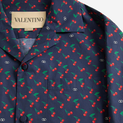 Valentino Garavani Cotton Poplin Cherryfic Print Bowling Shirt