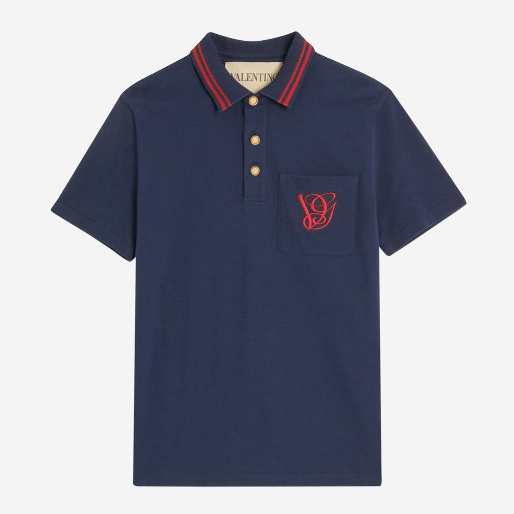 Tシャツ・カットソー VALENTINO POLO SHIRT WITH VG EMBROIDERY (7V3MH04AB18 D51) Valentino Garavani VG Embroidery Cotton Piqué Polo Shirt – ZAP