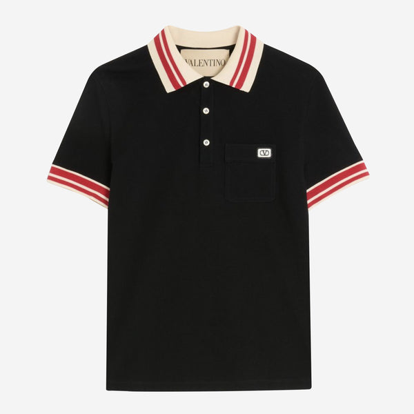Tシャツ・カットソー VALENTINO Polo Valentino Garavani VLogo (V3MH01KB19 0NO) Valentino Garavani VLogo Patch Cotton Piqué Polo Shirt – ZAP